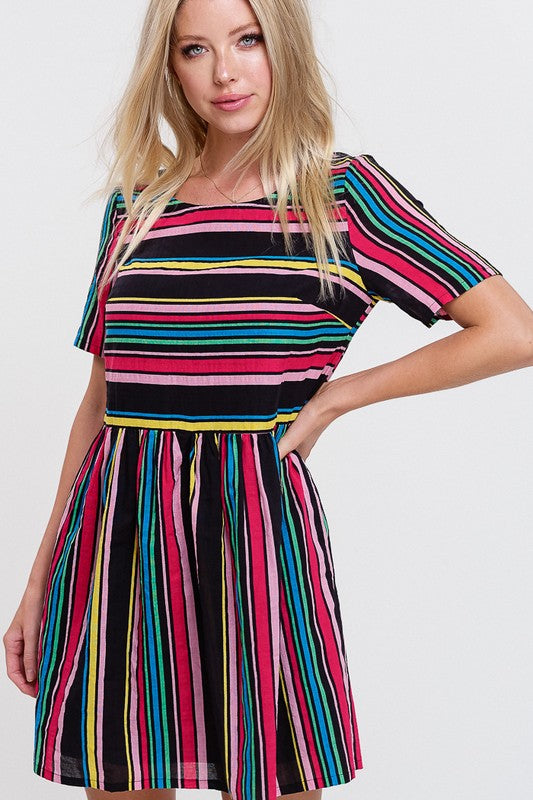 Multi Stripe Baby Doll Dress