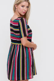 Multi Stripe Baby Doll Dress