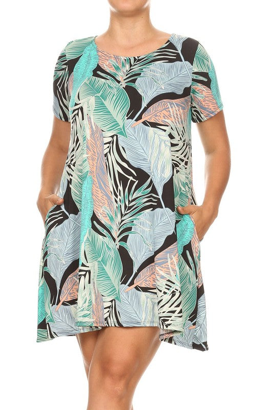 Curvy Tropical Print Tee Dress