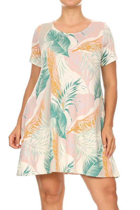 Curvy Tropical Print Tee Dress