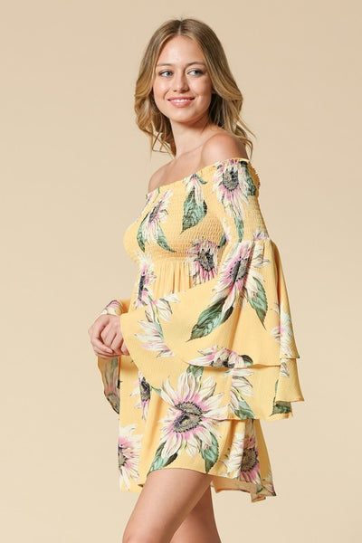 Spring It On Sunflower Bell Sleeve Dress