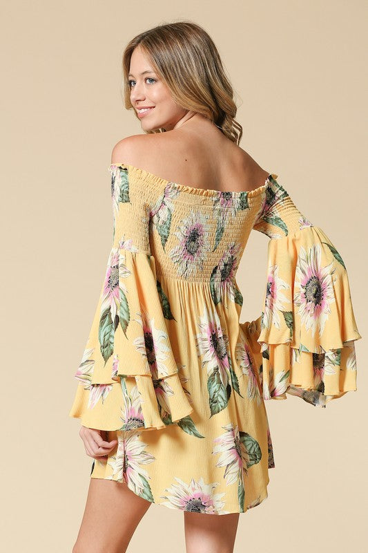 Spring It On Sunflower Bell Sleeve Dress