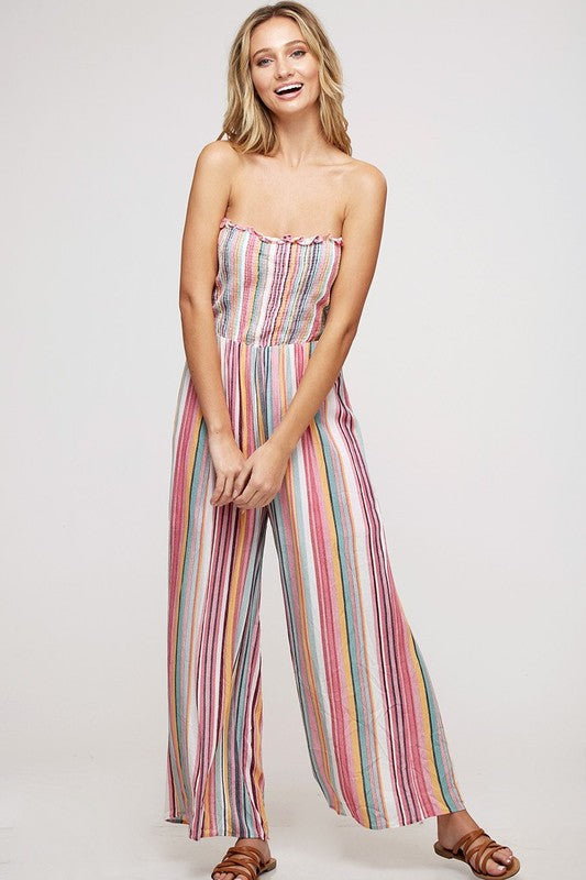 Spring It On Striped Strapless Jumpsuit