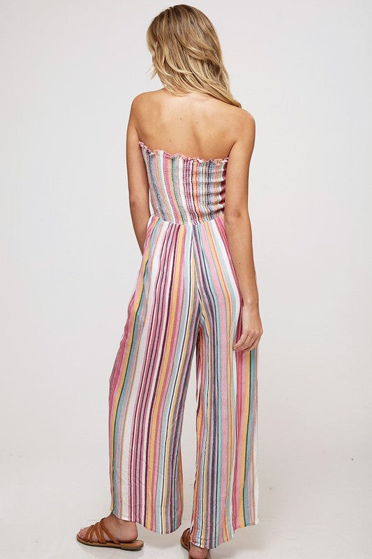 Spring It On Striped Strapless Jumpsuit