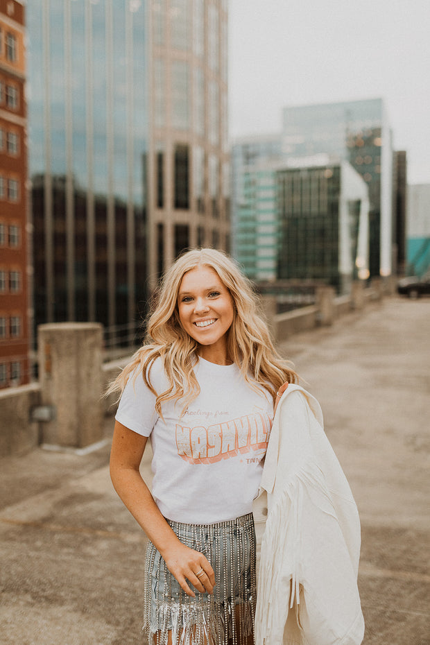 Greetings From Nashville Tennessee Round Neck T-Shirt (White)