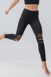 Trendy Distressed Cut Out Leggings (Black)