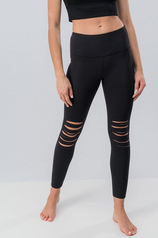 Trendy Distressed Cut Out Leggings (Black)