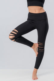 Trendy Distressed Cut Out Leggings (Black)