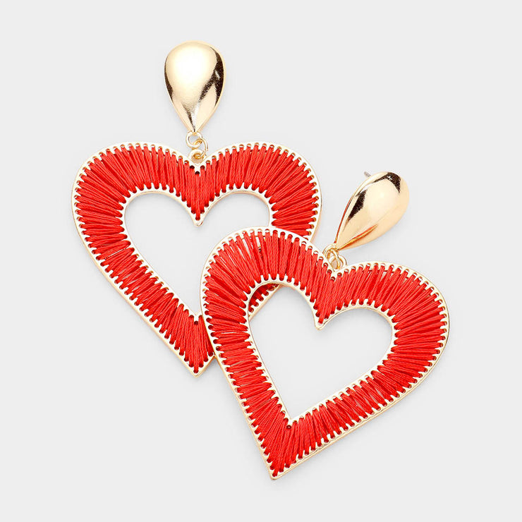 Red Heart Shaped Threaded Earrings