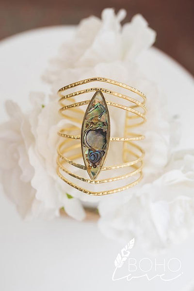 Oval Gemstone Layered Cuff Bracelet