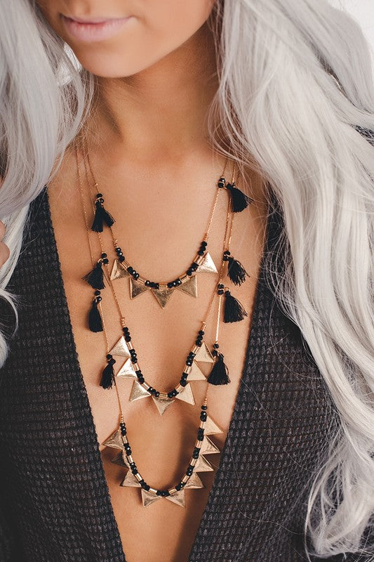 Bohemian Layered Black Tassel Necklace