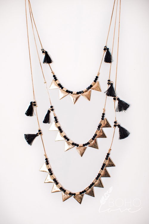 Bohemian Layered Black Tassel Necklace