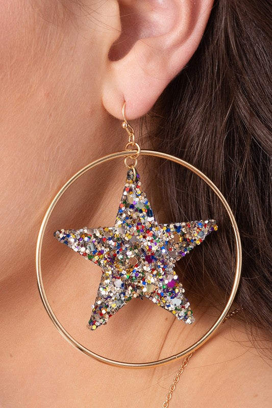 Sparkling Star Hoop Earrings ( Mulit-Color Sparkles )