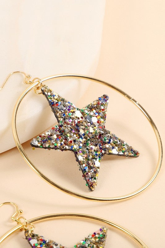 Sparkling Star Hoop Earrings ( Mulit-Color Sparkles )