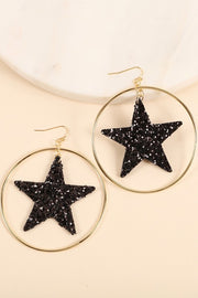 Sparkling Star Hoop Earrings ( Black Sparkles )