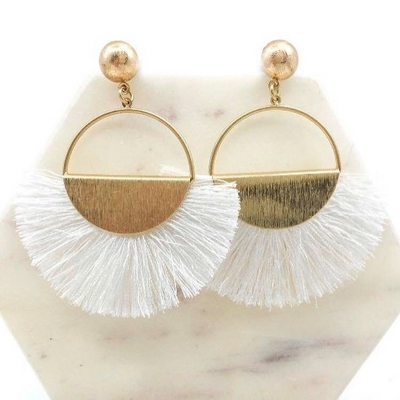 White Fan Tassel Earrings