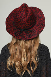 Wide Brim Leopard Print Hat (Burgundy)