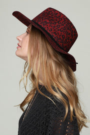 Wide Brim Leopard Print Hat (Burgundy)