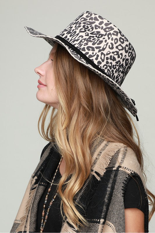 Wide Brim Leopard Print Hat (Ivory)