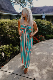 Seafoam Green Striped Strapless Jumpsuit