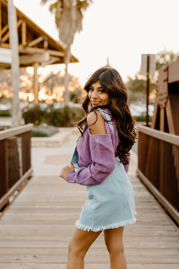 Lady in Lavender Cold Shoulder Sweater