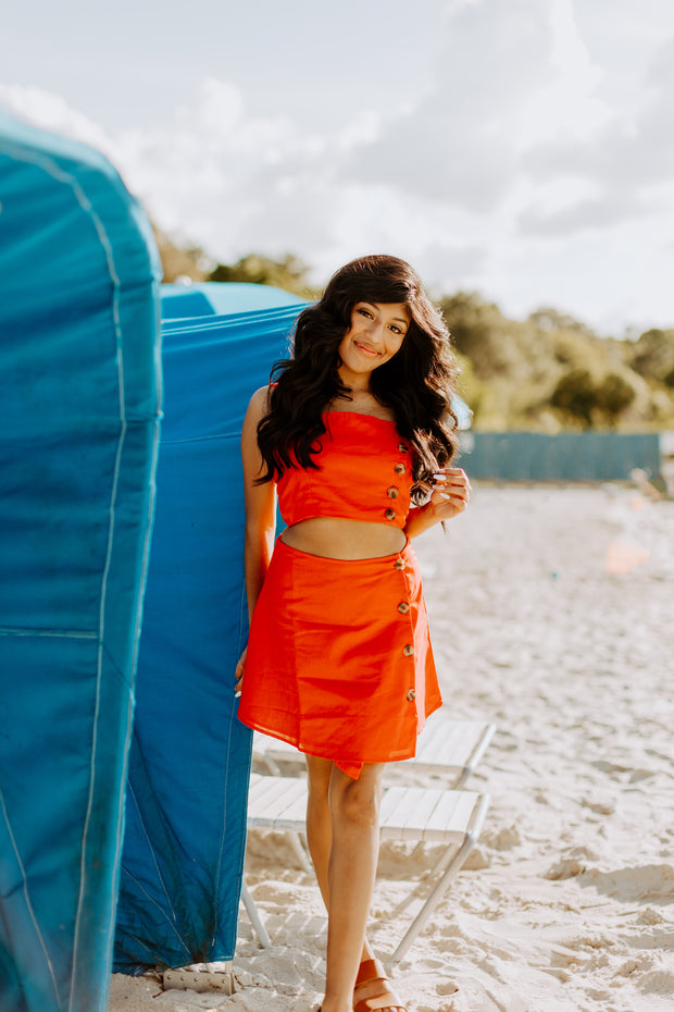 American Babe Button Down Two Piece Set (Red)