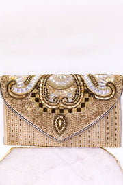 Bronze Gold Beaded Clutch Bag