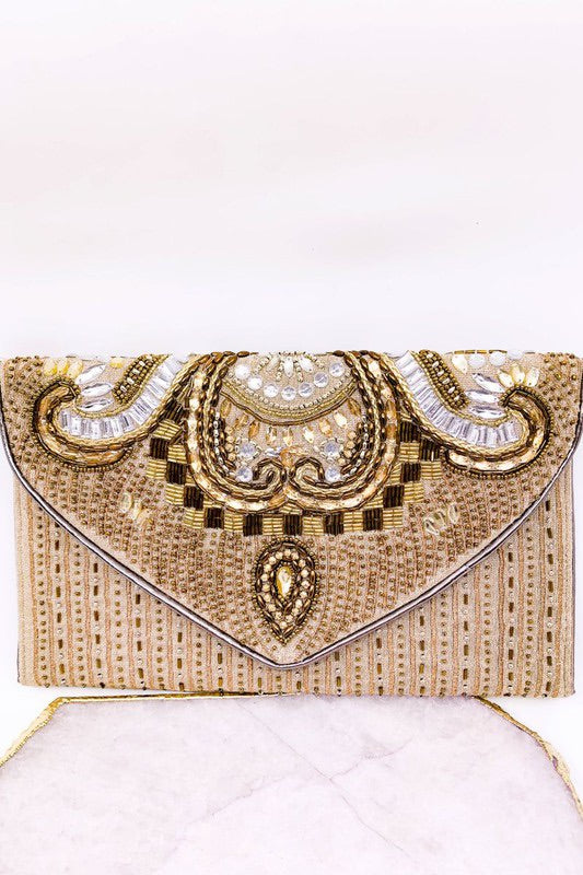 Bronze Gold Beaded Clutch Bag