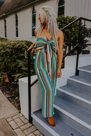 Seafoam Green Striped Strapless Jumpsuit