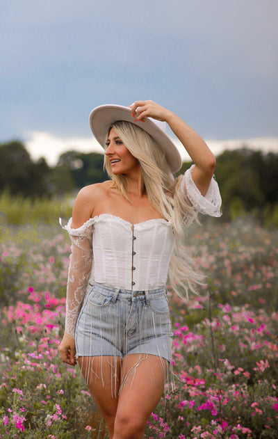 In Your Wildest Dreams Off the Shoulder Corset Top (White)