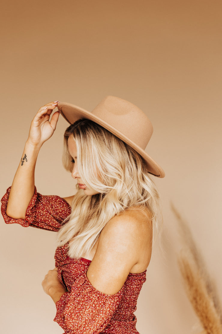 Boho Babe Wide Brim Felt Hat (Camel)