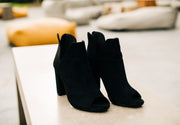 All Night Long Peep Toe Booties (Black)