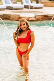 Radiant In Red Ruffle Bikini Bottom