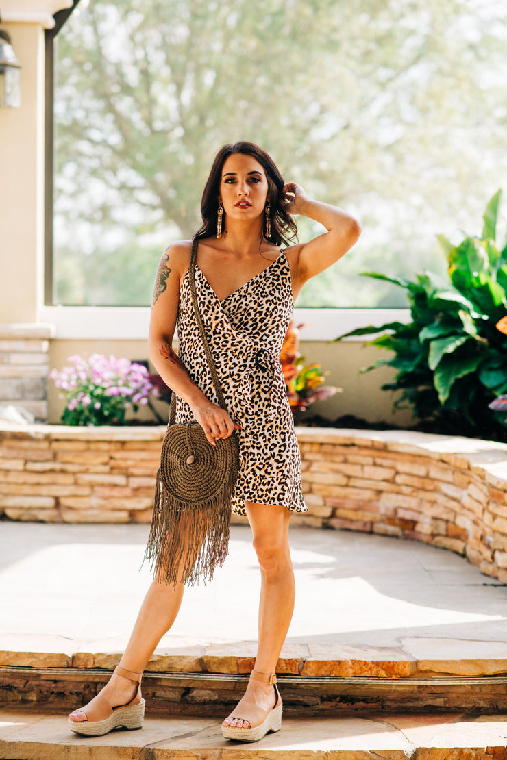 Lively Leopard Mini Wrap Dress