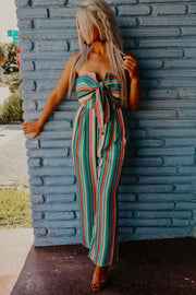 Seafoam Green Striped Strapless Jumpsuit