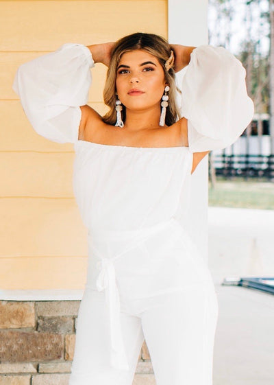 Crystal Sheer Cold Shoulder Jumpsuit (White)