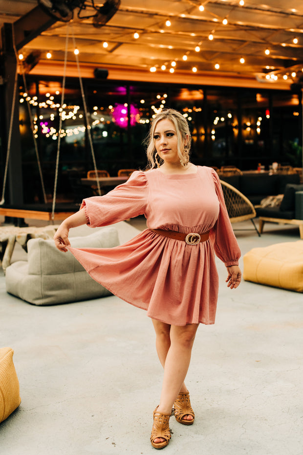 Boho Princess Puff Sleeve Dress (Rose)