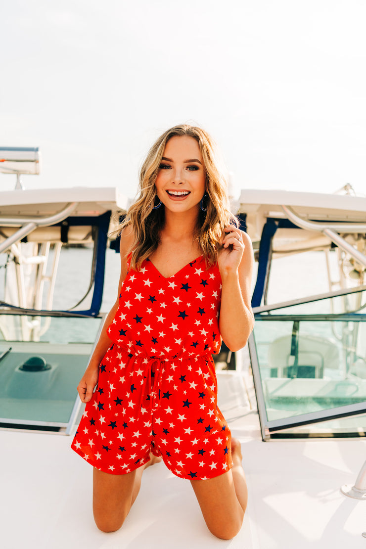 Star Spangled Sleeveless Romper (Red)