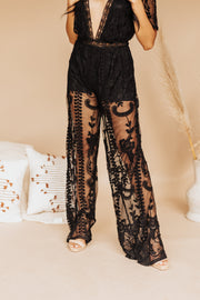 Bohemian Laced Clarity Crochet Jumpsuit (Black)