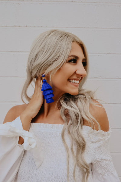 Layered in Blue Tassel Drop Earrings