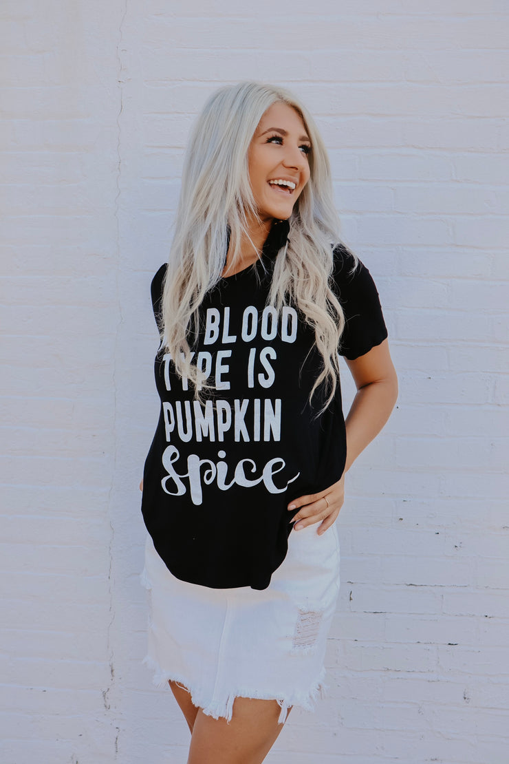 My Blood Type is Pumpkin Spice Graphic T-Shirt (Black)