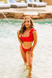 Radiant In Red Ruffle Bikini Top