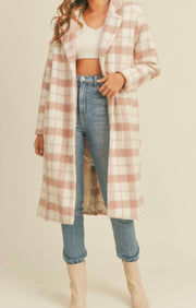 Don’t make me Blush Oversized Plaid Midi Coat (Pink)