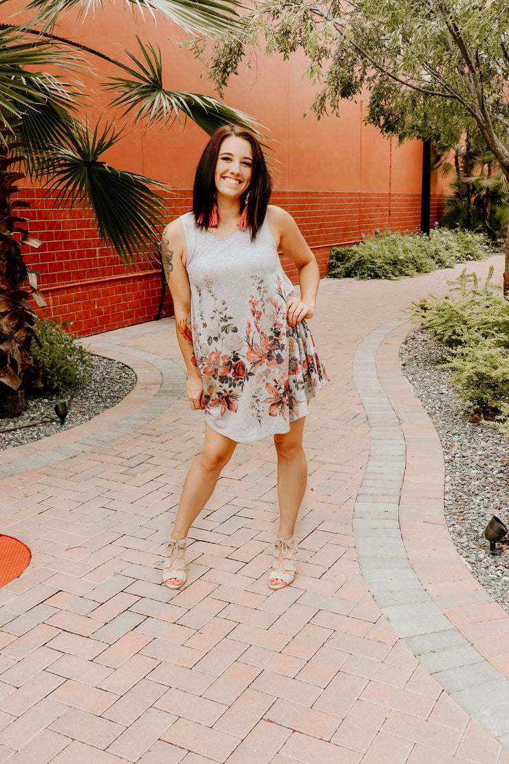 Heather Grey Floral Swing Dress