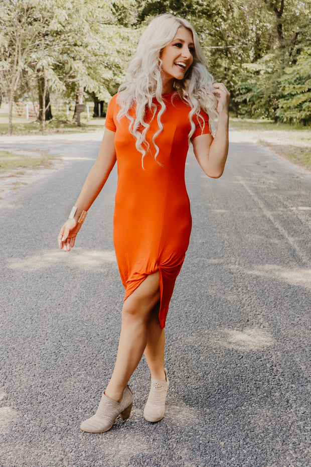 Shameless Side Knot Bodycon Dress (Rust)