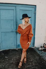 Rust Wrap Sweater Dress