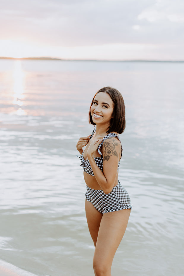 Keeping it Classy Gingham Print Bikini Top (Black)