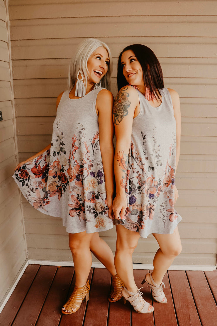 Heather Grey Floral Swing Dress