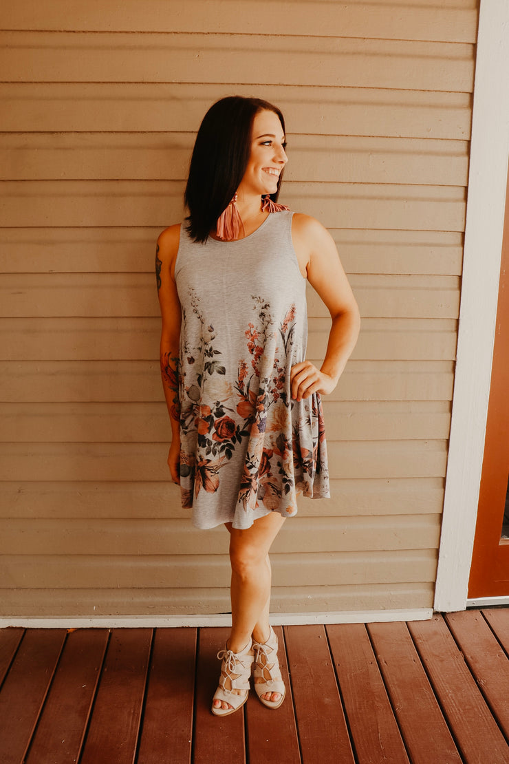 Heather Grey Floral Swing Dress