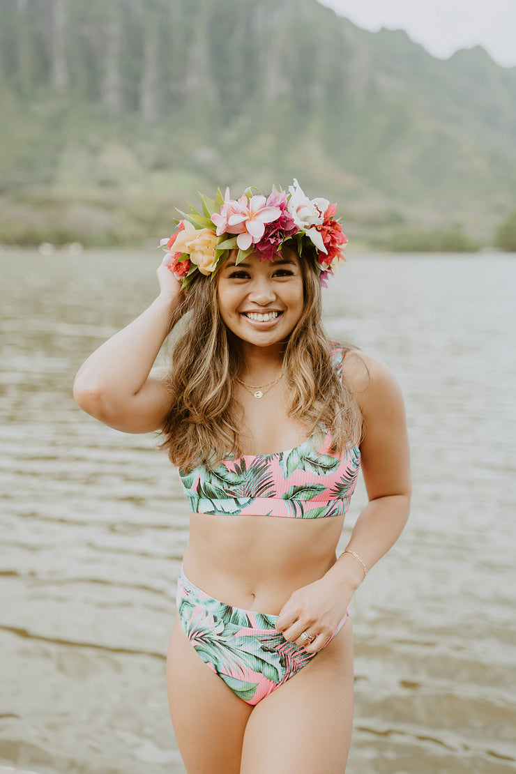 Hot Topic & Tropic Ribbed High Waisted Bikini Bottoms (Hot Pink)